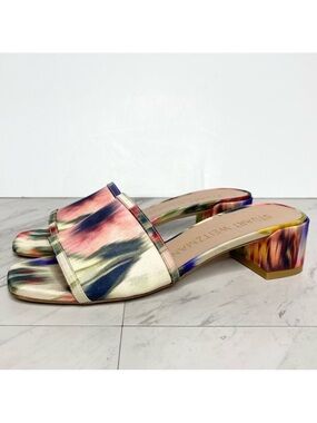 Stuart Weitzman Cayman 35 Square Toe Multicolor Block Heel Sandal 7 1/2 B